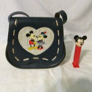 Vintage Walt Disney Productions Mickey & Mini Mouse Faux Leather Purse & Pez